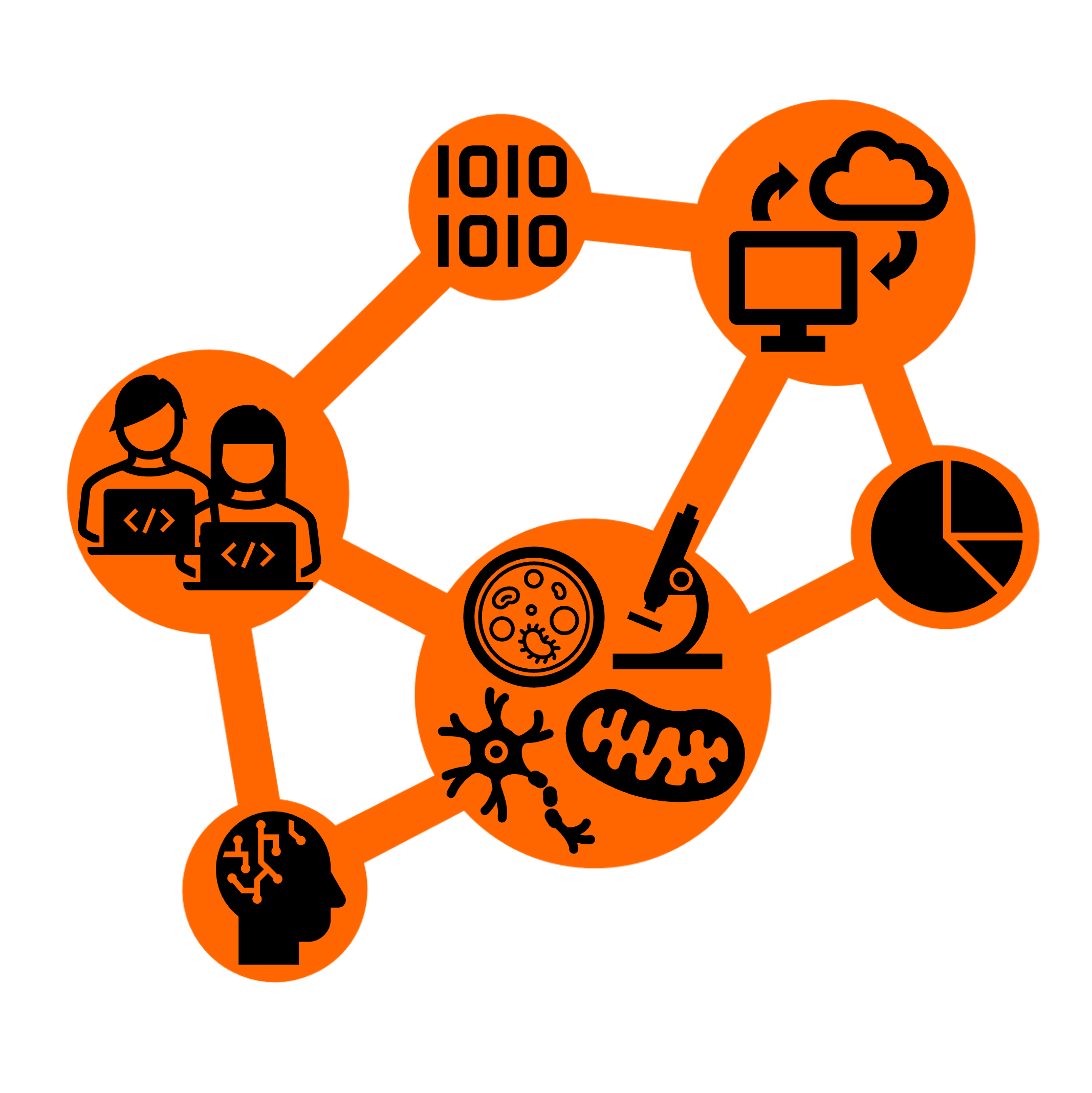 A diagram representing information technology and biomedical research working together